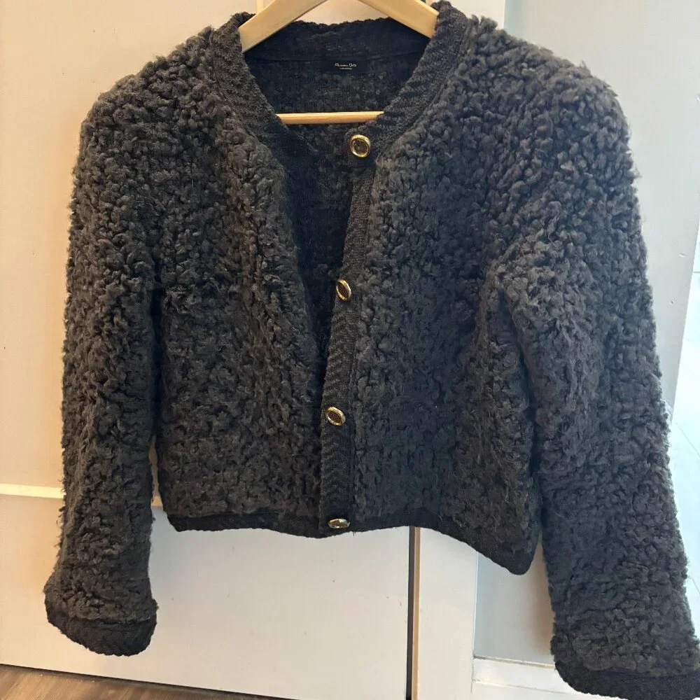 Massimo Dutti Sheep Skin Boucle Knit Alpaca Blend Cardigan - Picture 1 of 3